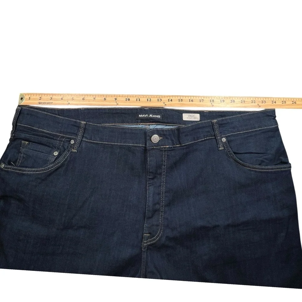 Mavi Mens 48X30 Zach Straight Leg Dark Wash Denim Jeans 5 Pocket Stretch